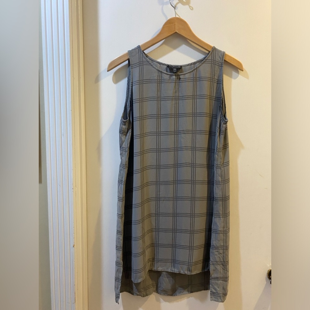 Eileen Fisher Medium Silk Gray on gray Windowpane patterned Tank Tunic